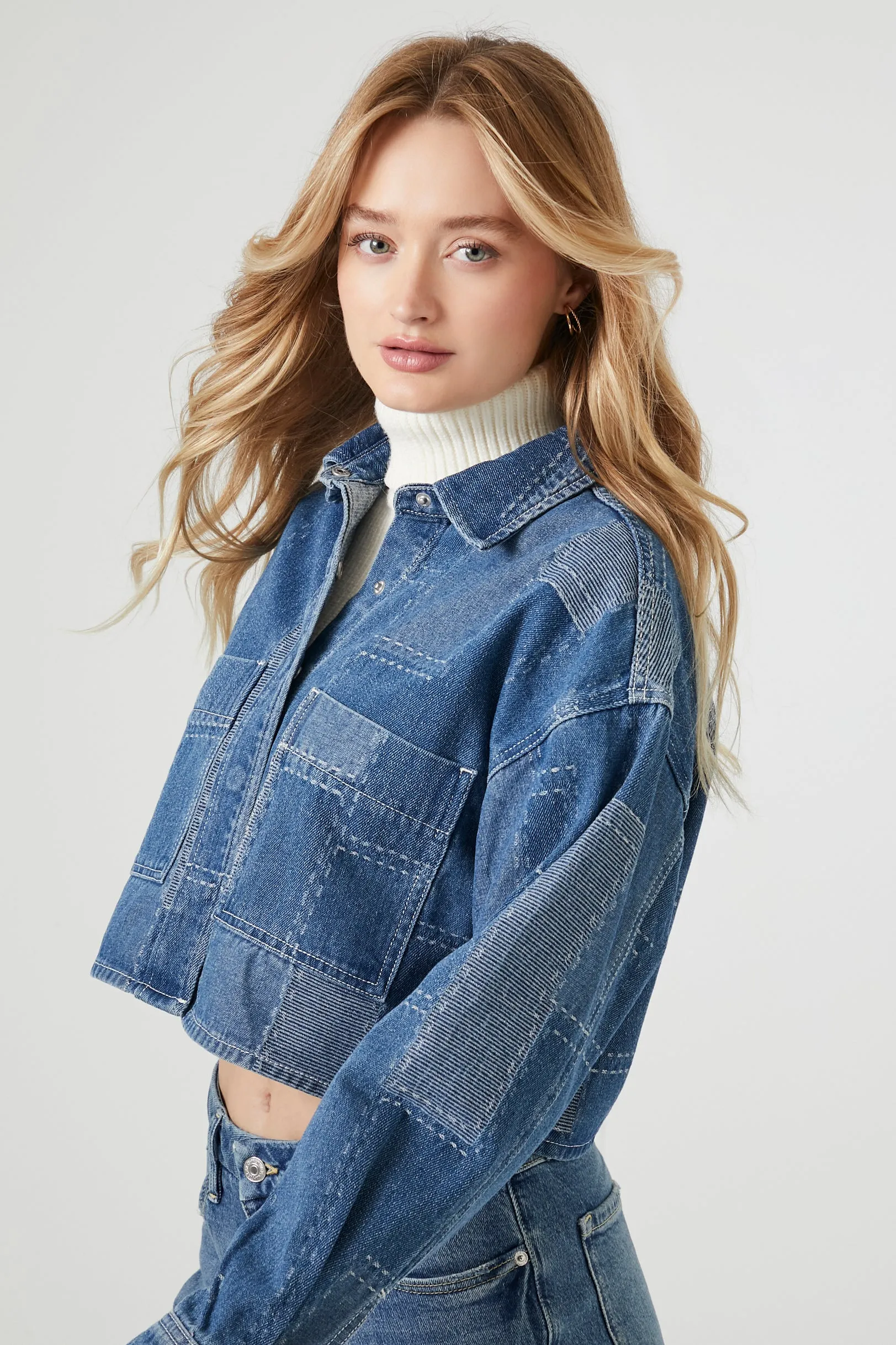 Cropped Patchwork Denim Jacket