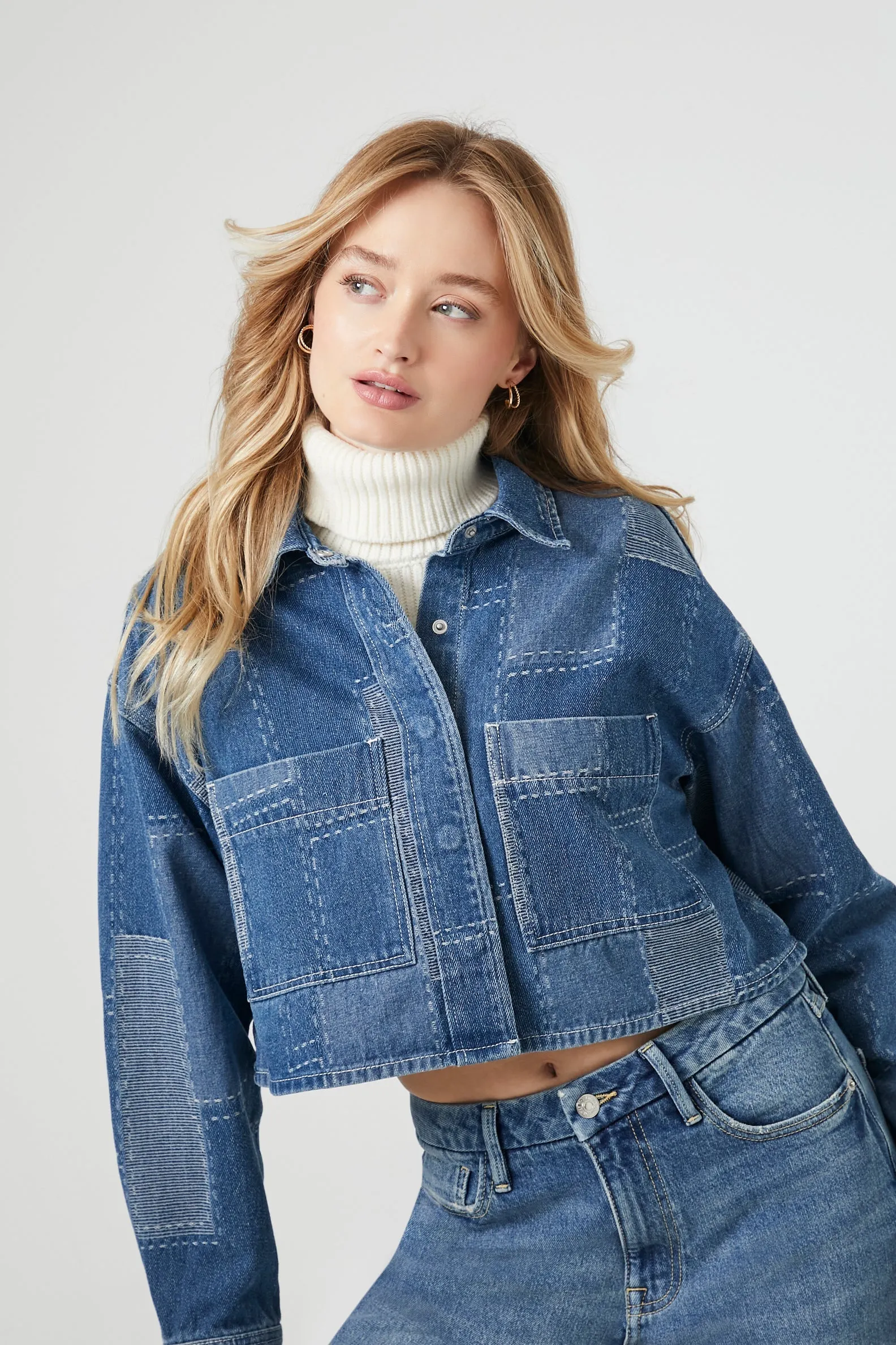 Cropped Patchwork Denim Jacket