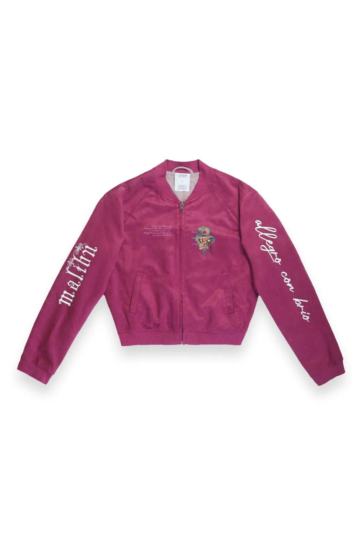 Cropped Suede Bomber Jacket - Magenta