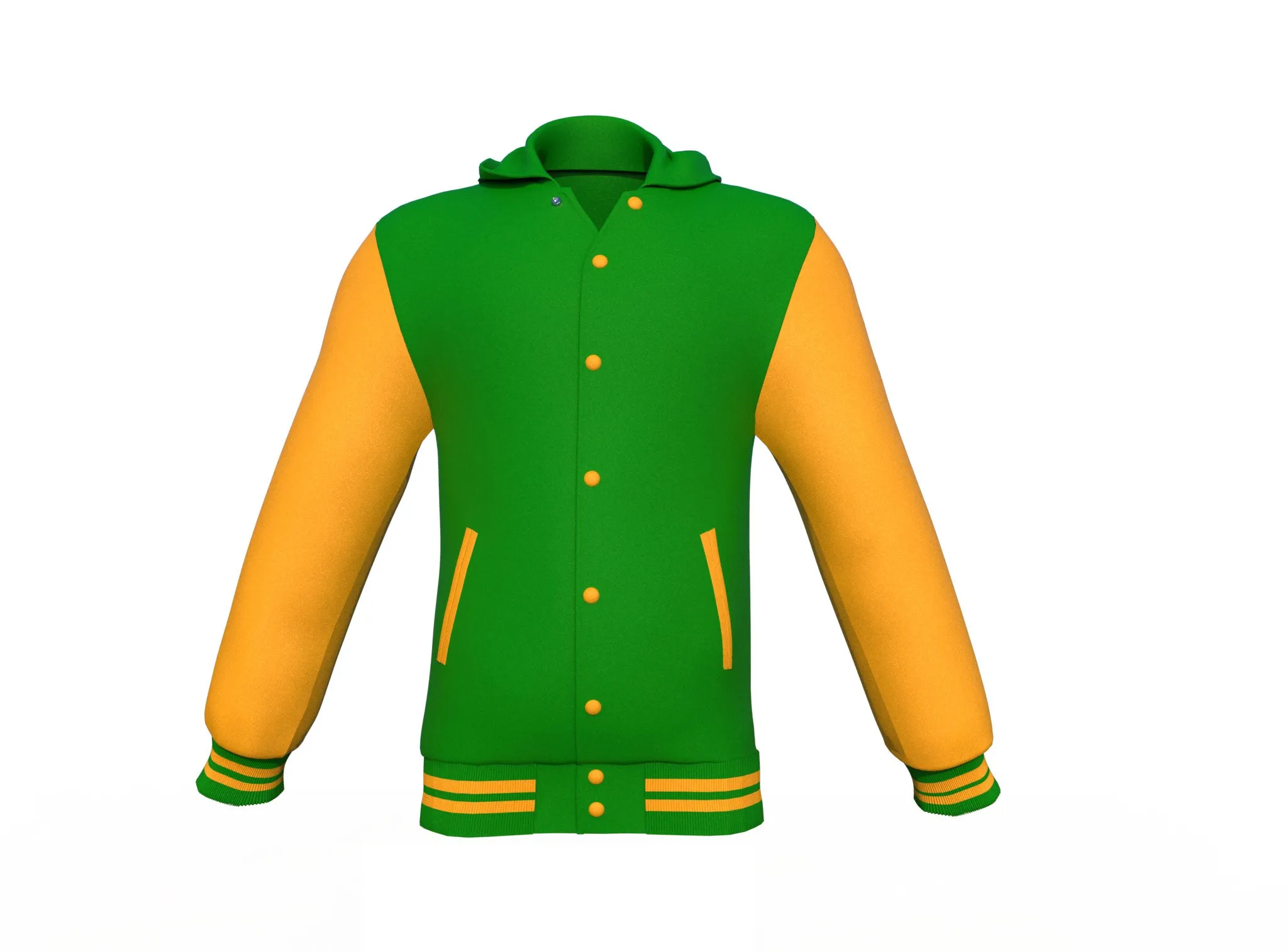 Dark Green Varsity Letterman Jacket with Gold Sleeves