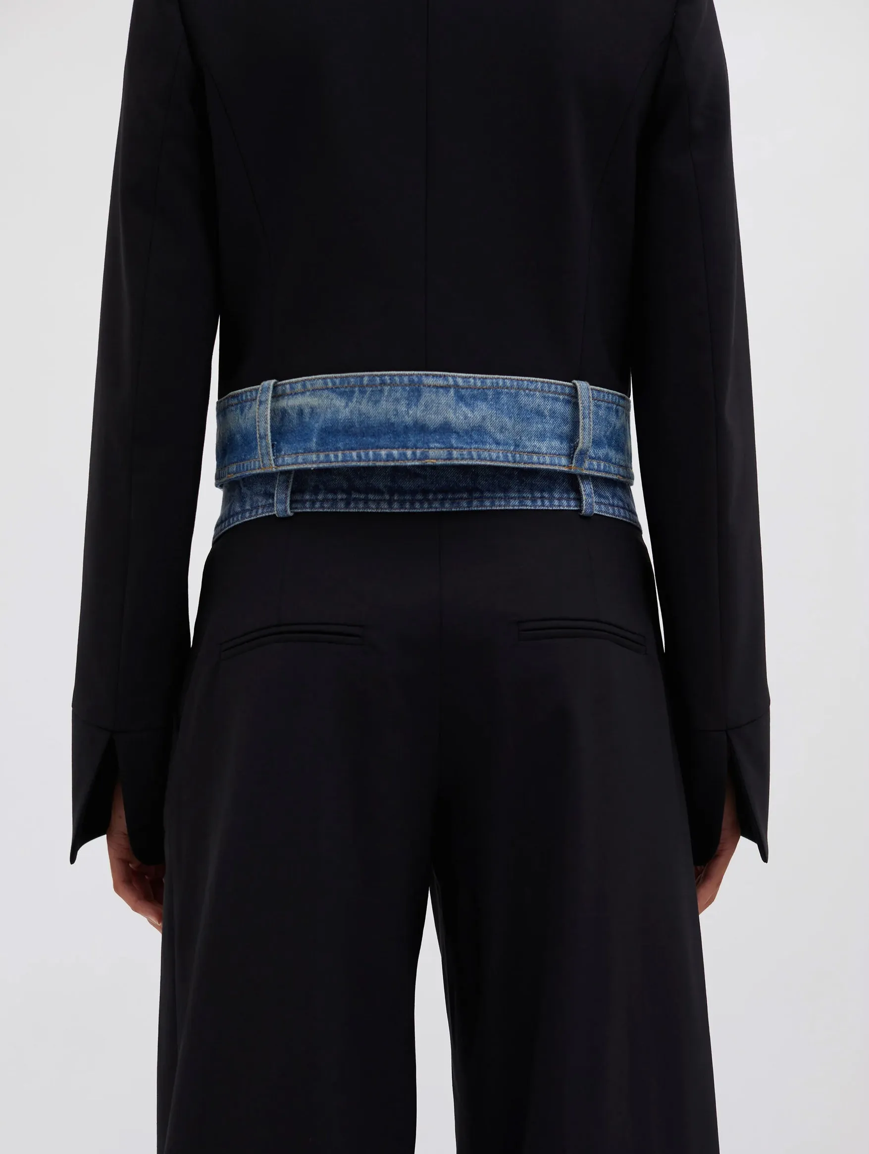 Deconstruct Denim Waisted Wool Trouser in Black Indigo