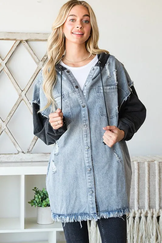 Distressed Denim Jacket Hoodie