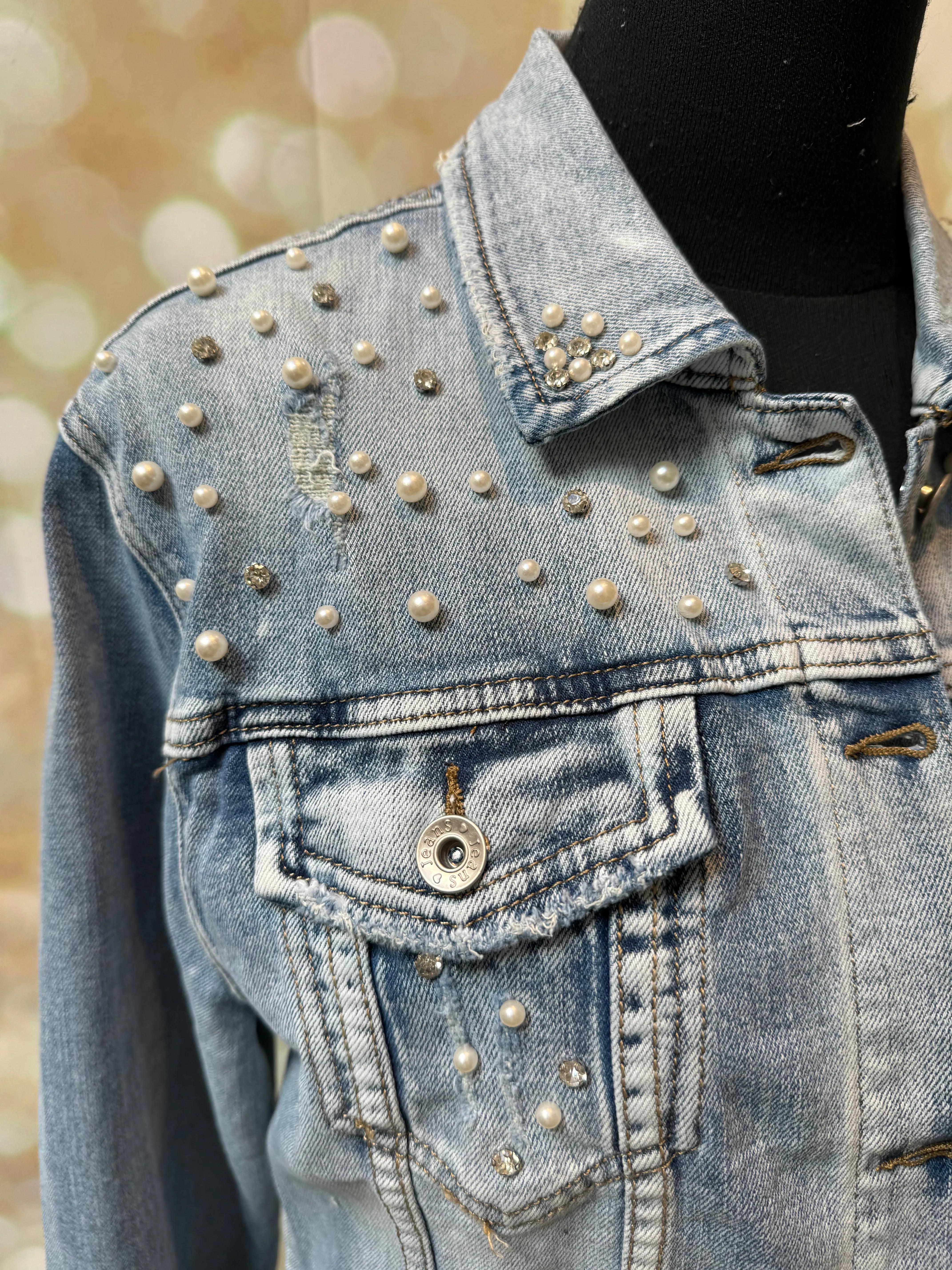 Embellished Distressed Denim Jacket