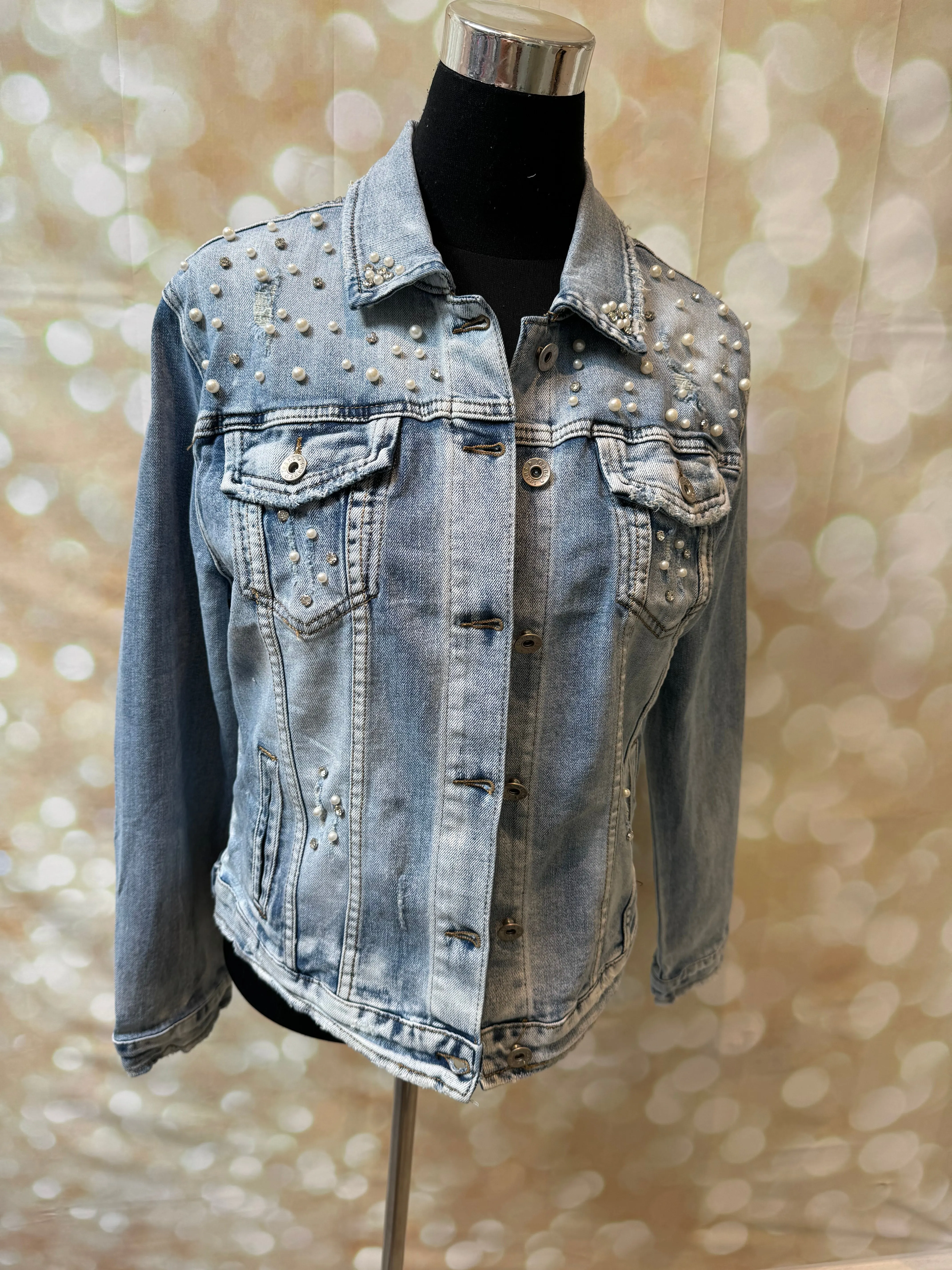 Embellished Distressed Denim Jacket