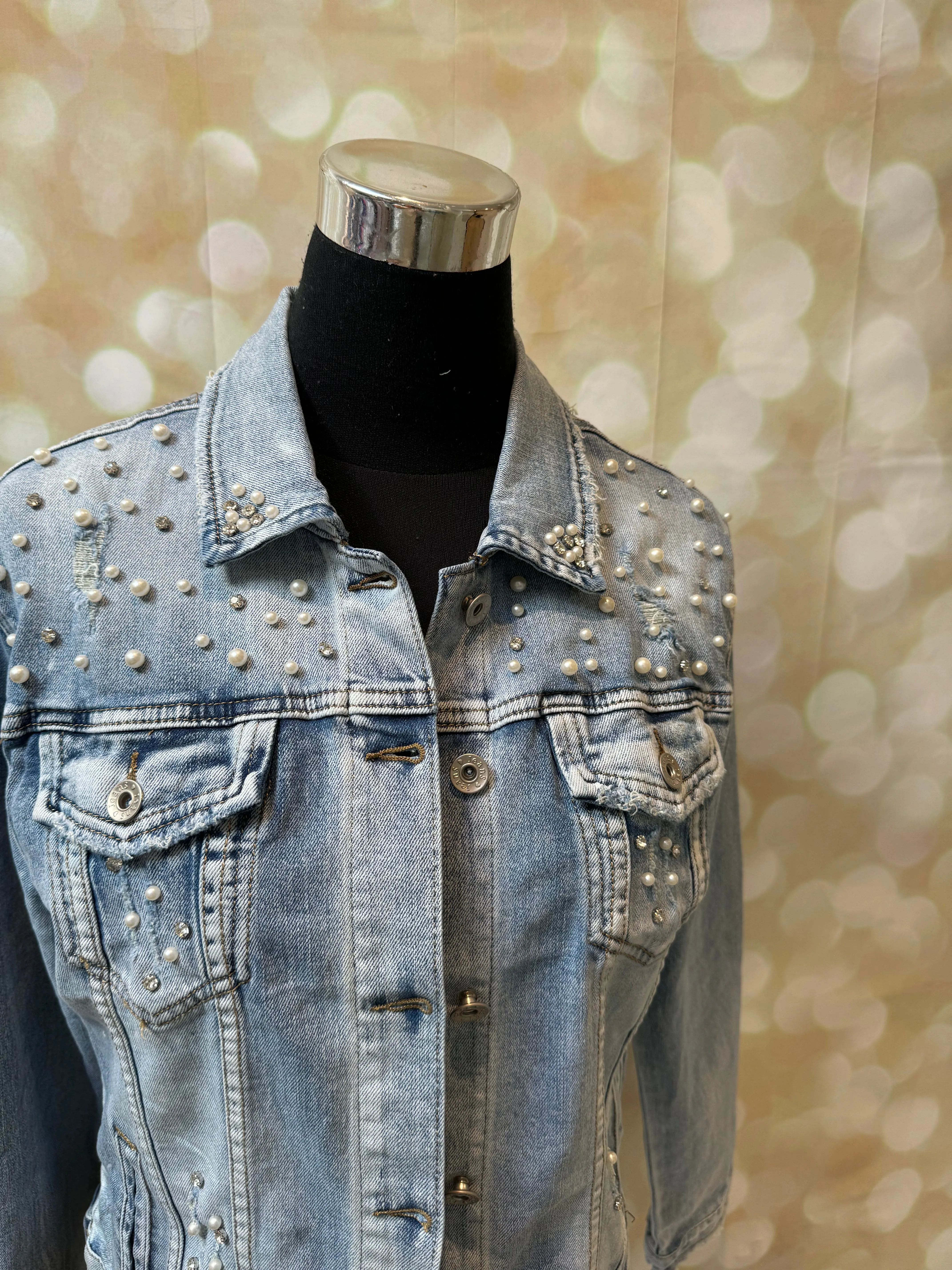 Embellished Distressed Denim Jacket