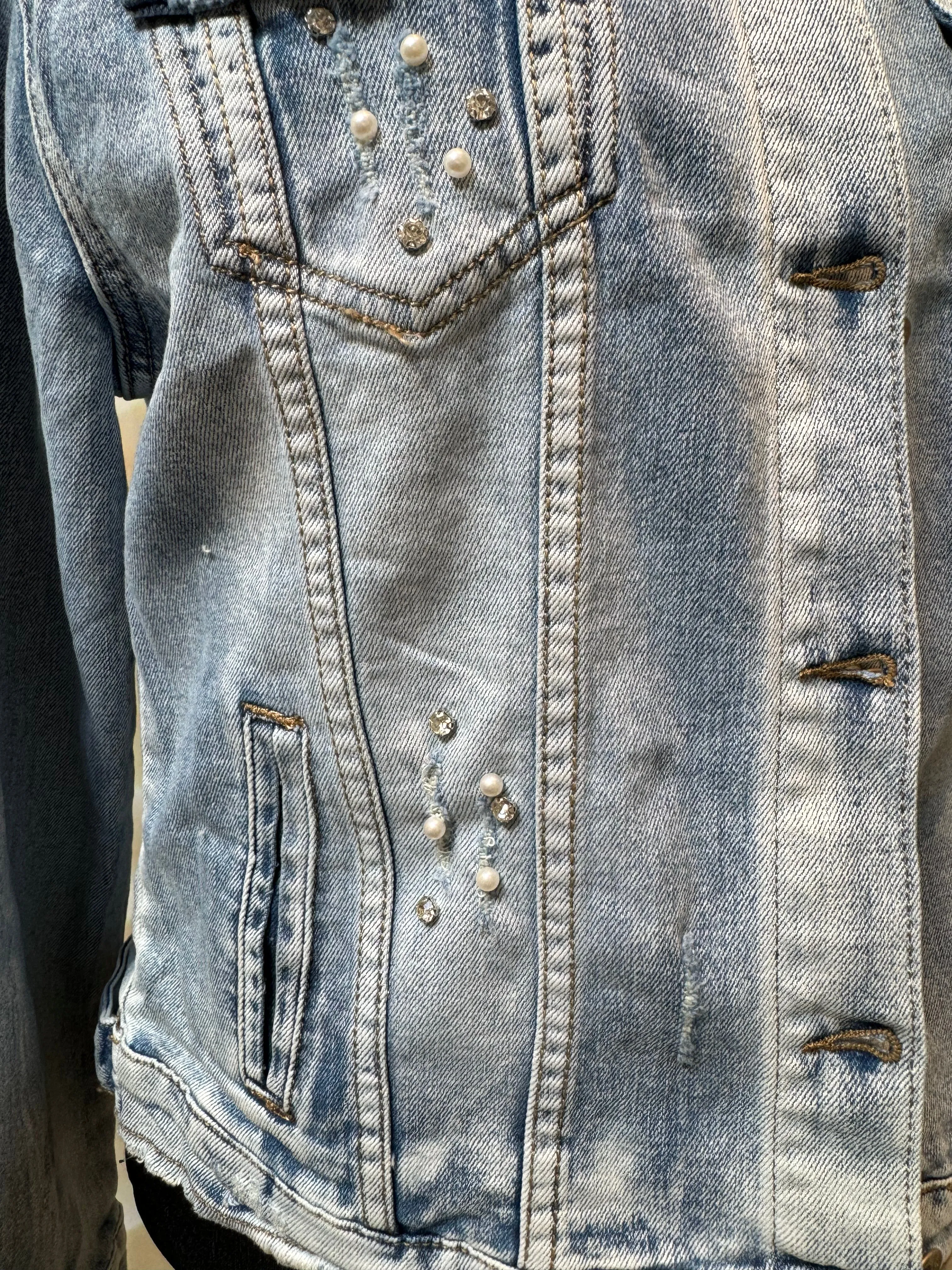 Embellished Distressed Denim Jacket