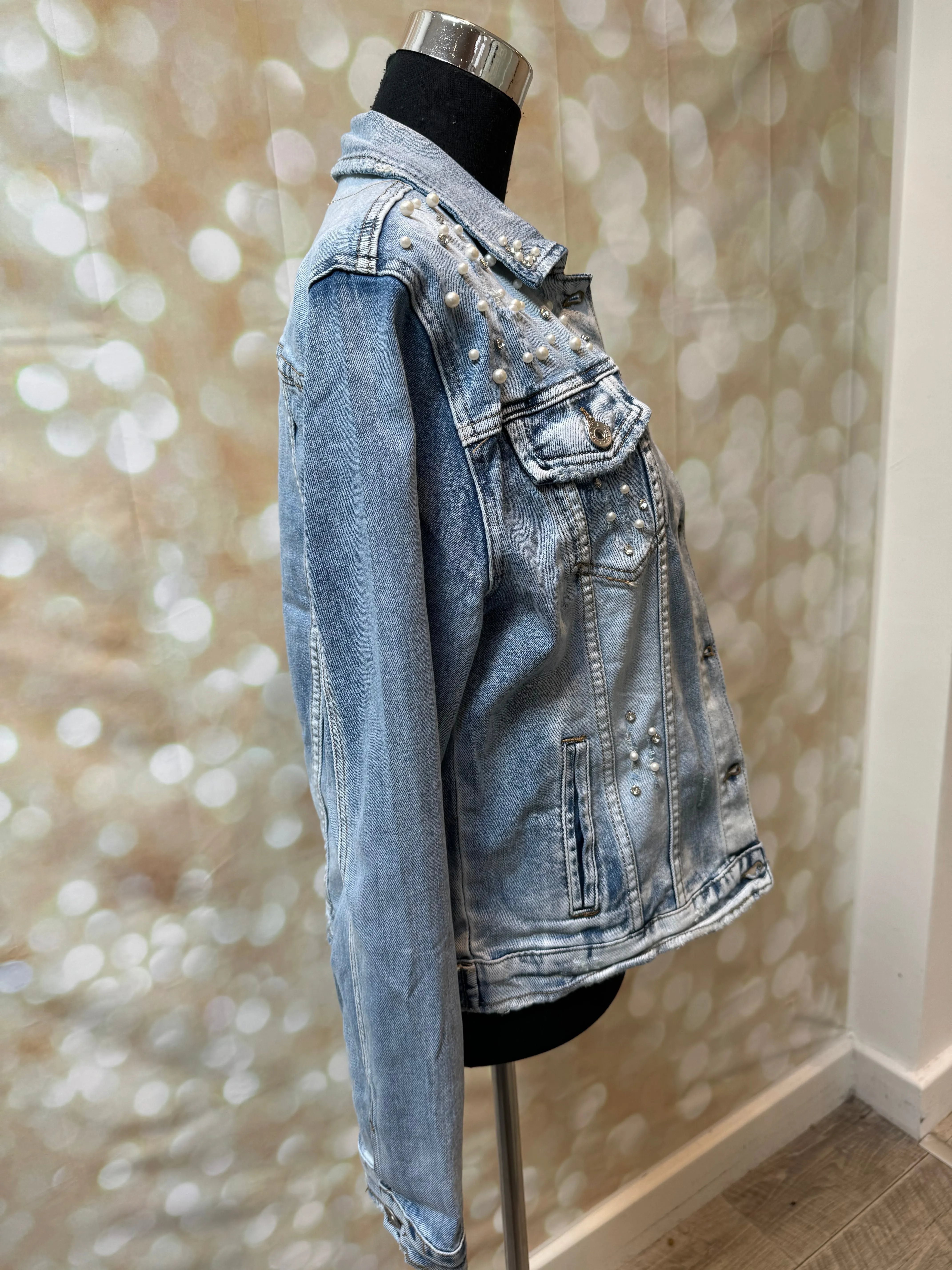 Embellished Distressed Denim Jacket