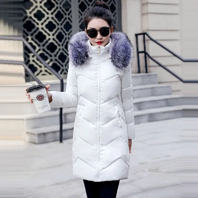 Fashion European Black Women's Winter Jacket Big Fur Hooded Thick Down Parkas Female Jacket Warm Winter Coat for Women 2021 New