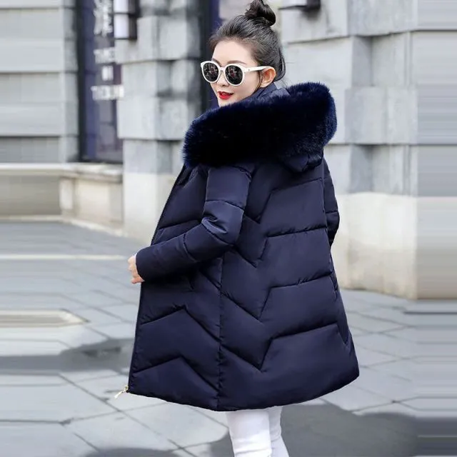 Fashion European Black Women's Winter Jacket Big Fur Hooded Thick Down Parkas Female Jacket Warm Winter Coat for Women 2021 New