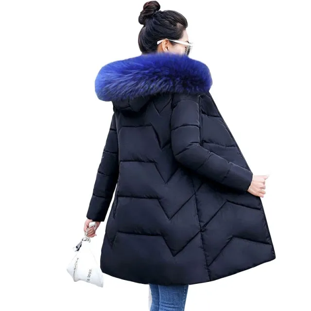 Fashion European Black Women's Winter Jacket Big Fur Hooded Thick Down Parkas Female Jacket Warm Winter Coat for Women 2021 New