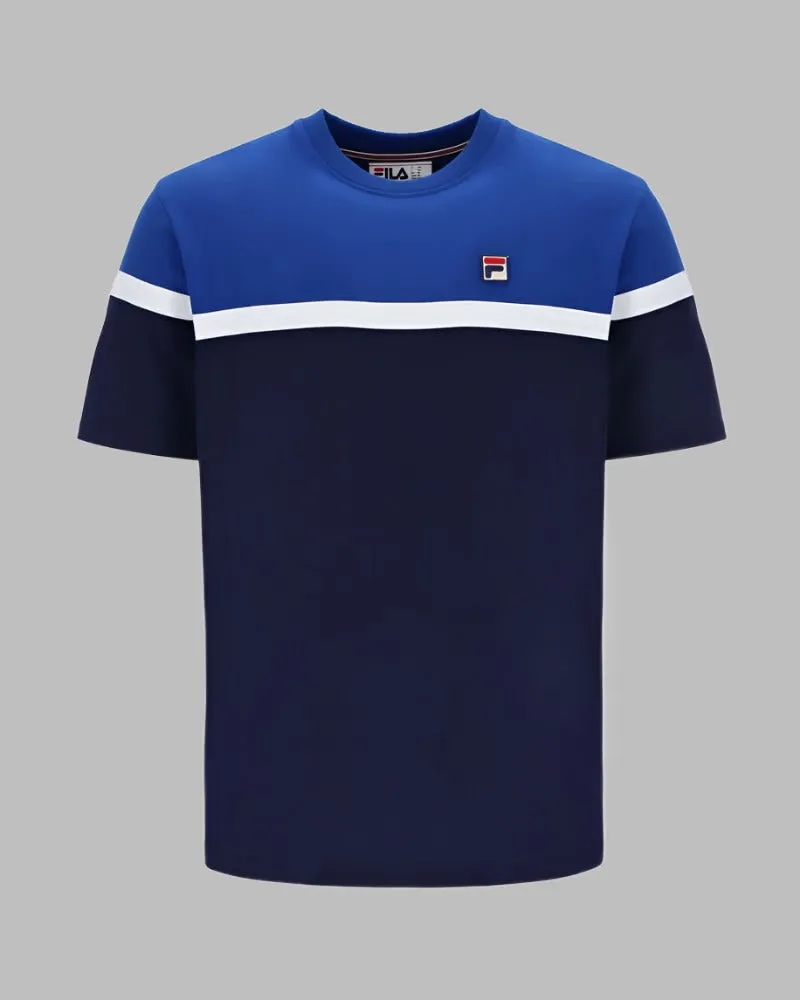 FILA JOSE Colour Block T Shirt Navy/Surf The Web/White