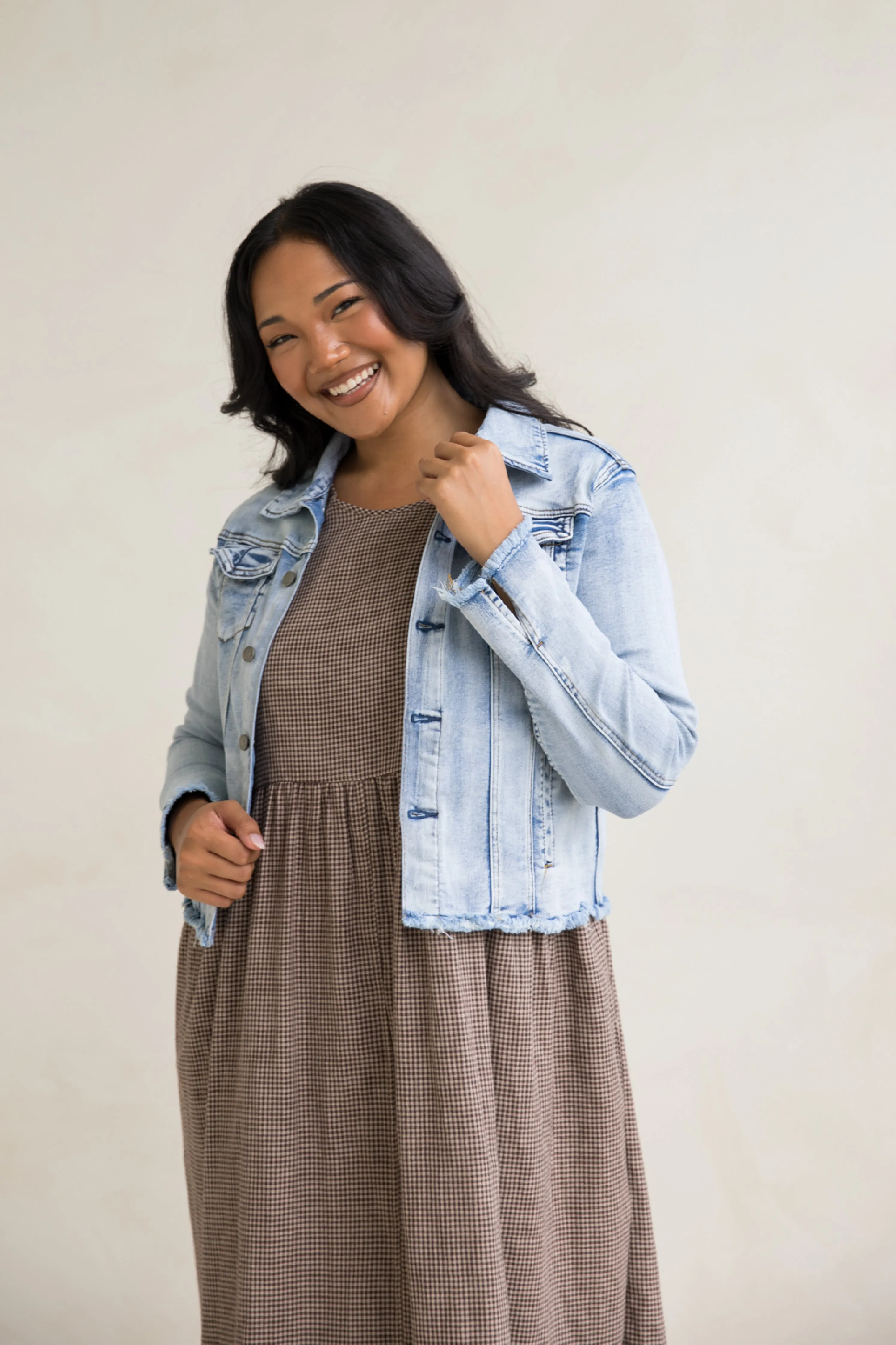 Frayed Denim Jacket in Light Blue