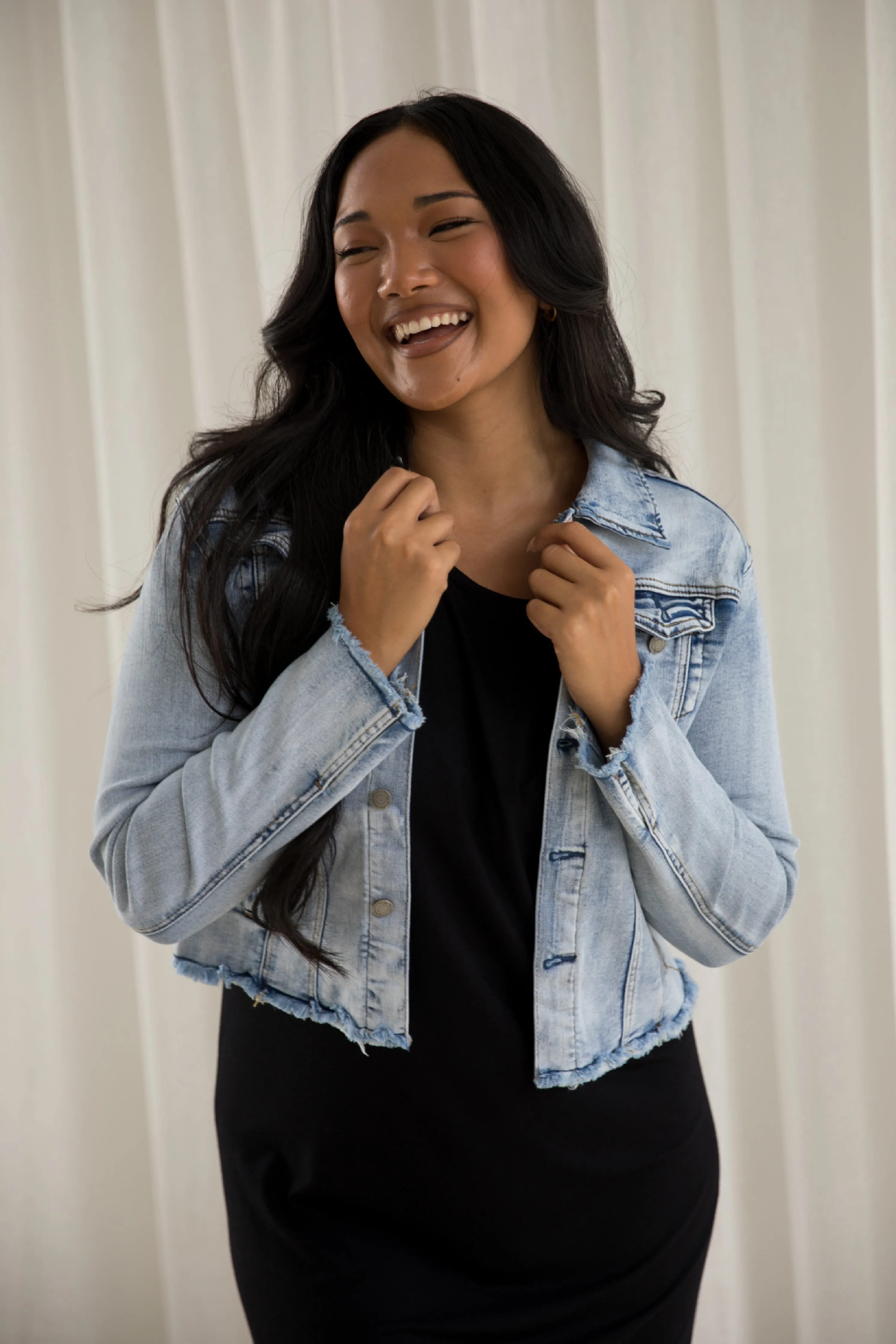 Frayed Denim Jacket in Light Blue