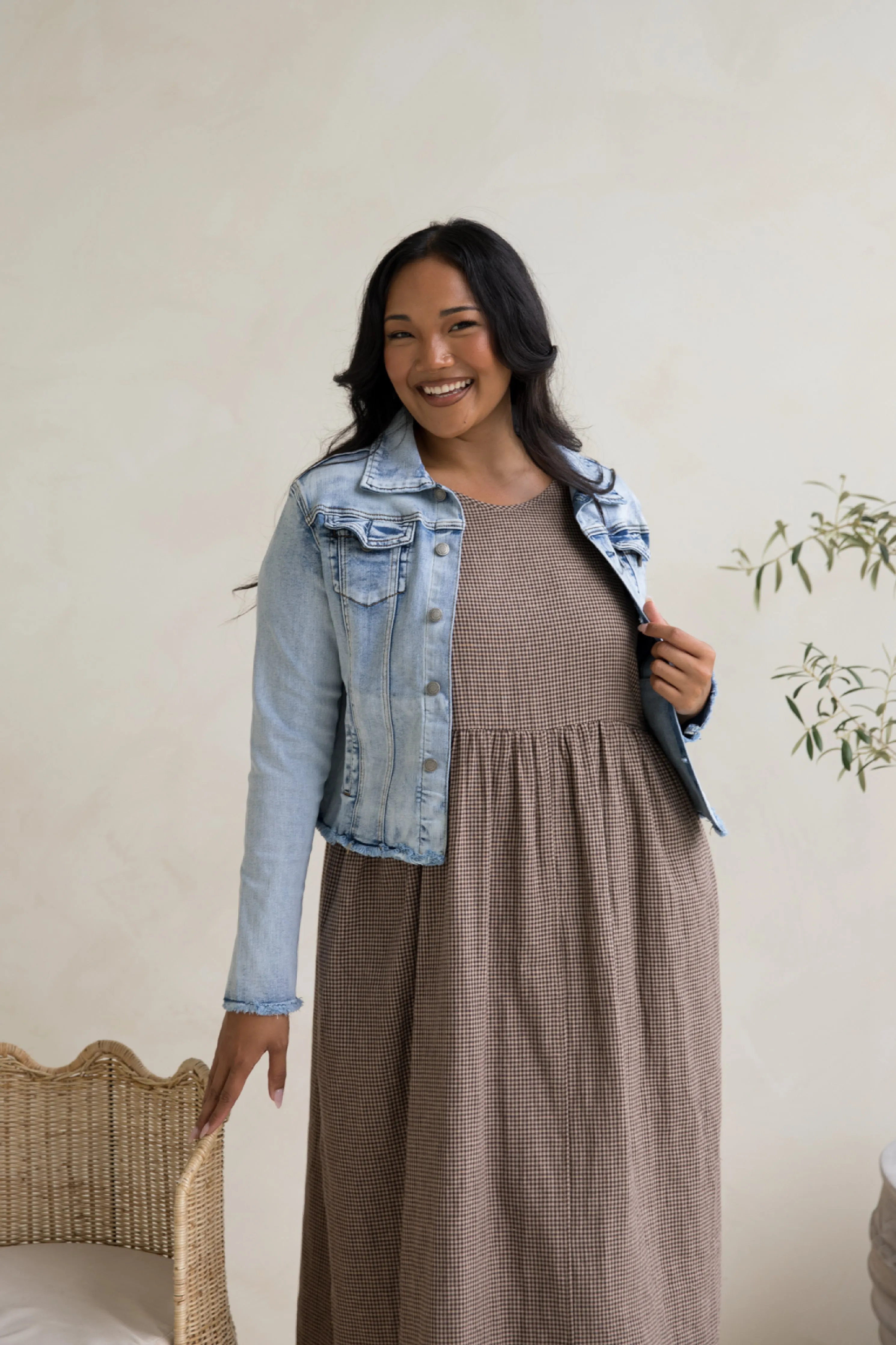 Frayed Denim Jacket in Light Blue