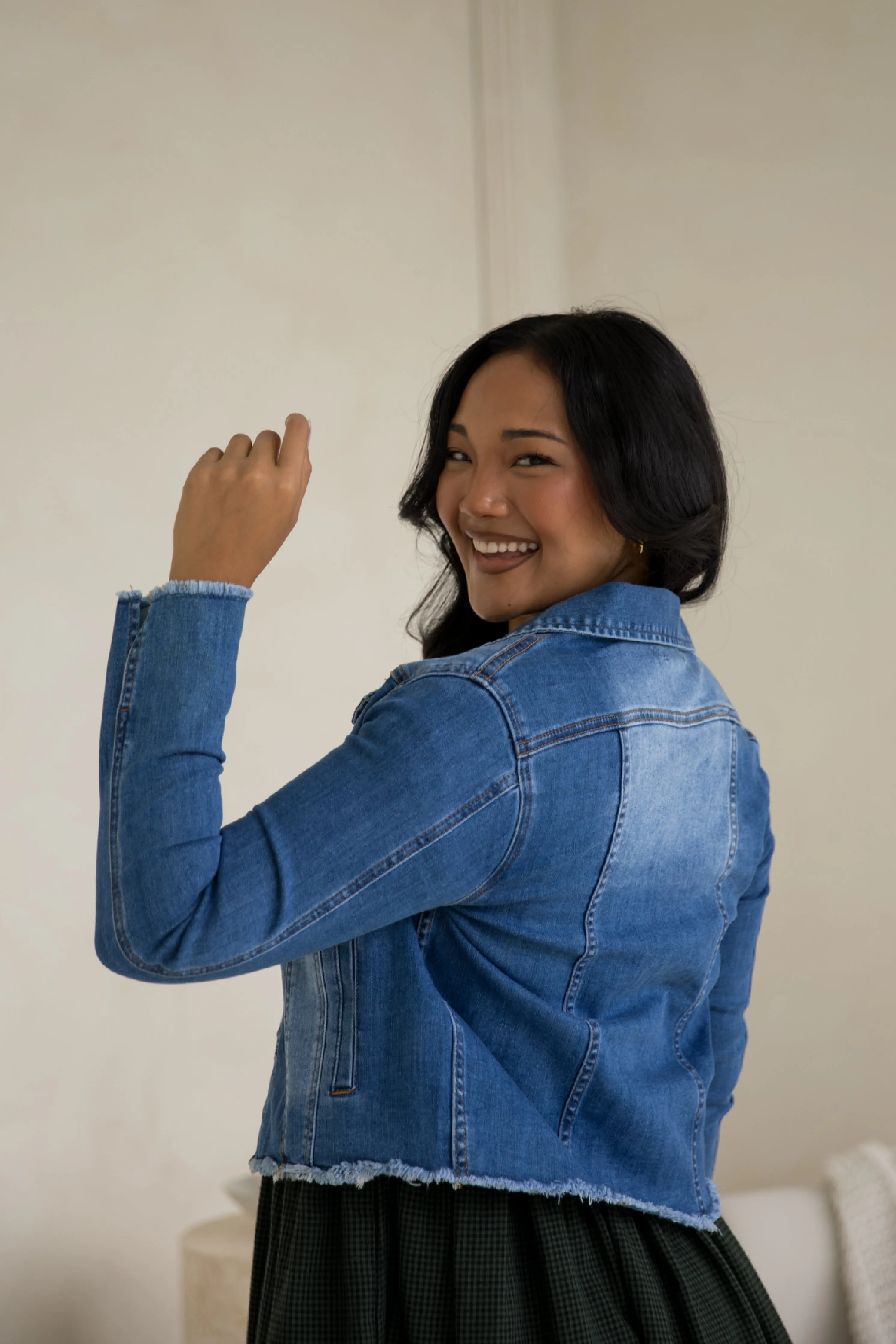 Frayed Denim Jacket in Mid Wash