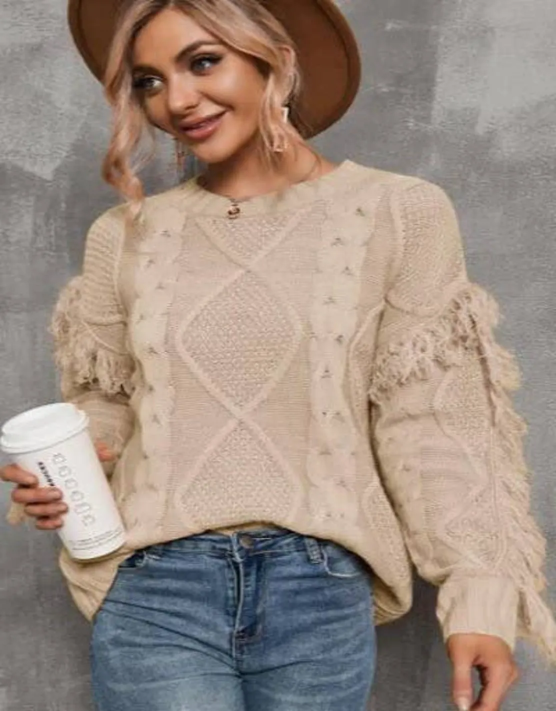 Fringe Cable Knit Sweater