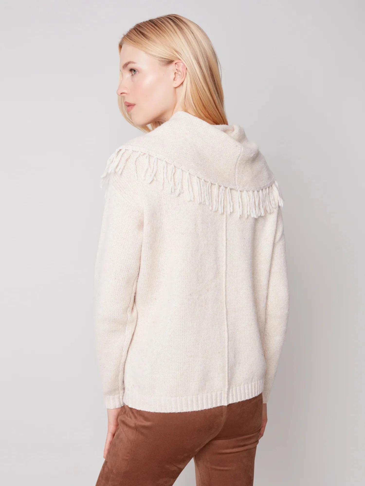 FRINGE COWL NECK SWEATER