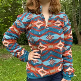 Girl's Rock & Roll Indigo Aztec Sherpa 1/4 Zip Pullover