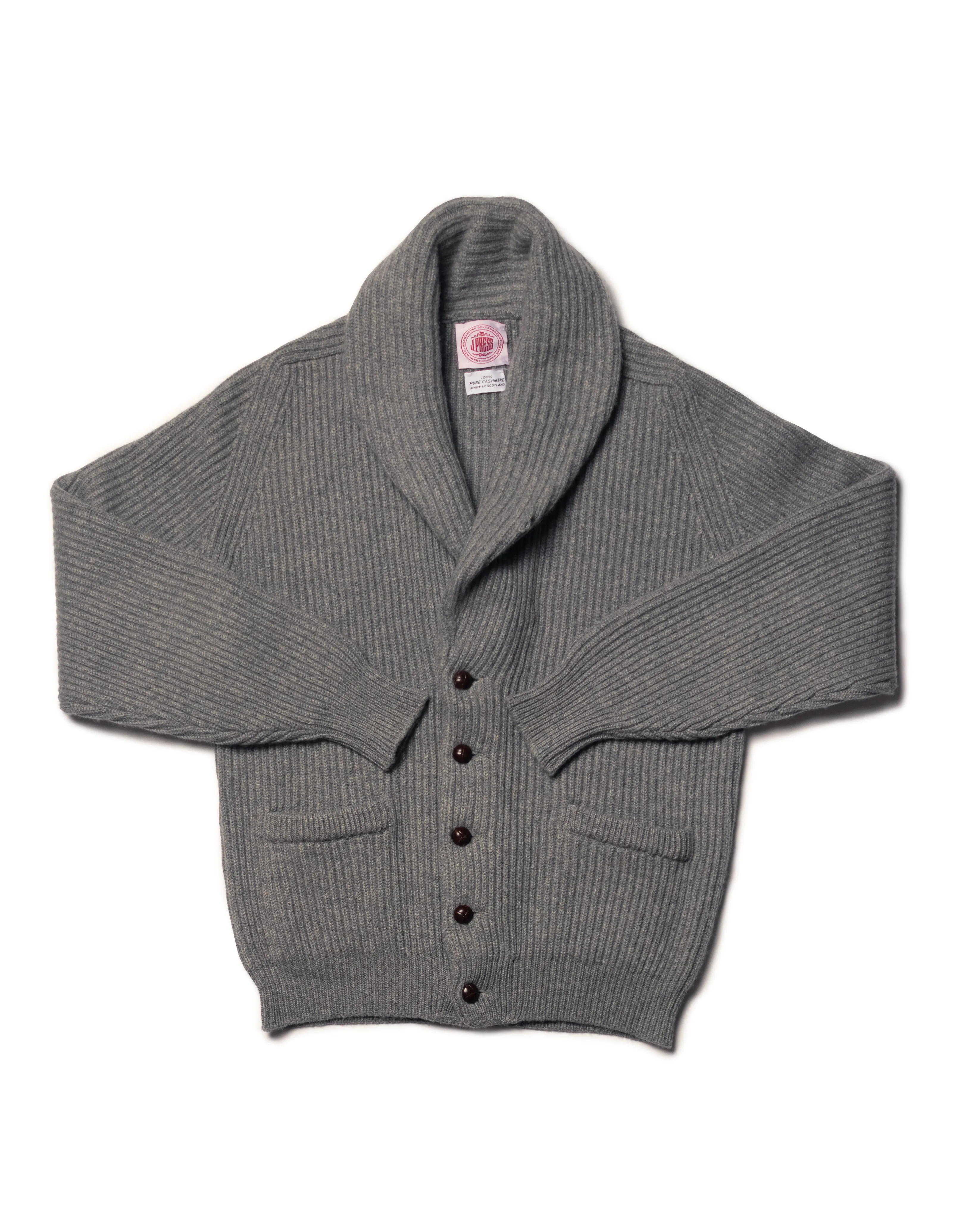 GREY CASHMERE SHAWL COLLAR CARDIGAN