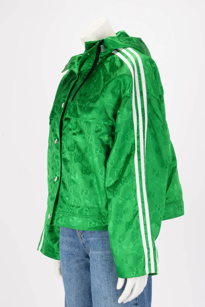 Gucci x Adidas Green GG Supreme Nylon Cropped Bomber Jacket IT 42