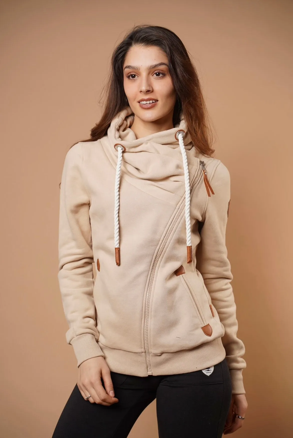 Hestia Sand Zip Cowl Neck