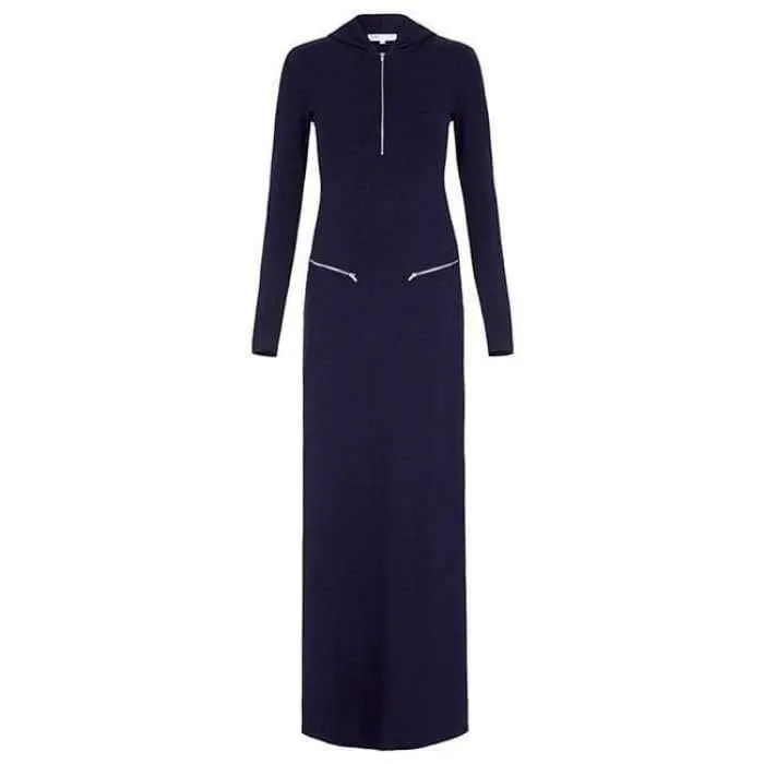 Hood Zipper Dress - Navy