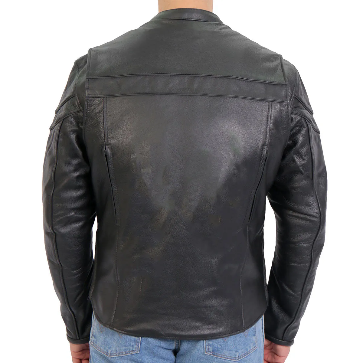 Hot Leathers JKM1032 Men’s Black ‘Skull Flag' Printed Leather Jacket with Concealed Carry Pockets