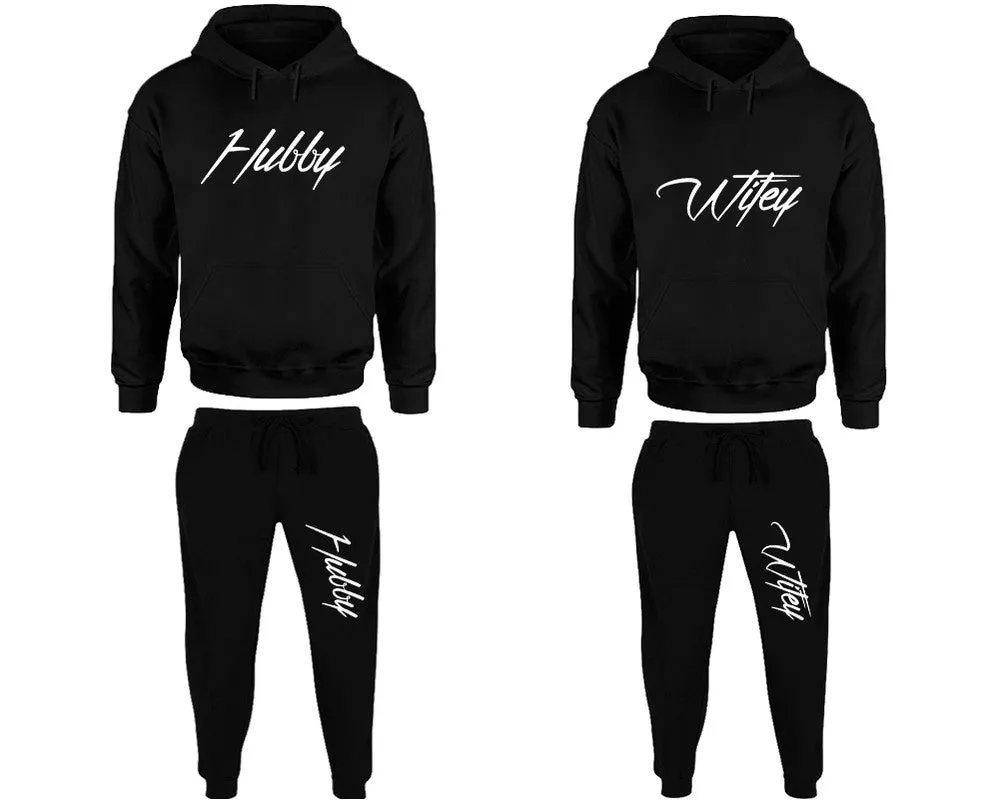 Hubby Wifey Couple Matching Pullover Hoodies and Jogger Pants Top & Bottom Sets