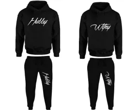 Hubby Wifey Couple Matching Pullover Hoodies and Jogger Pants Top & Bottom Sets