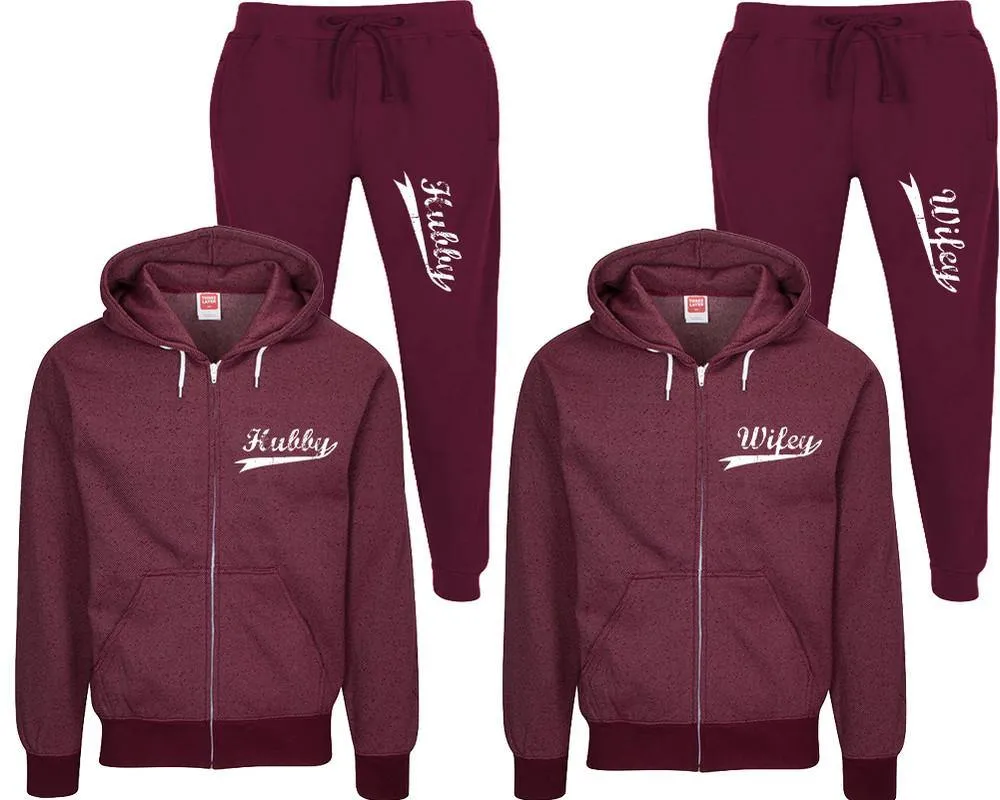 Hubby Wifey Couple Speckle Zipper Hoodies and Jogger Pants Matching Top&Bottom Sets