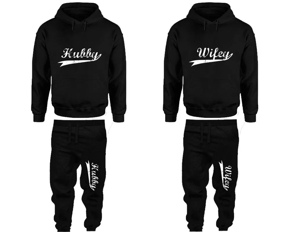 Hubby Wifey Matching Couple Hoodies and Jogger Pants.