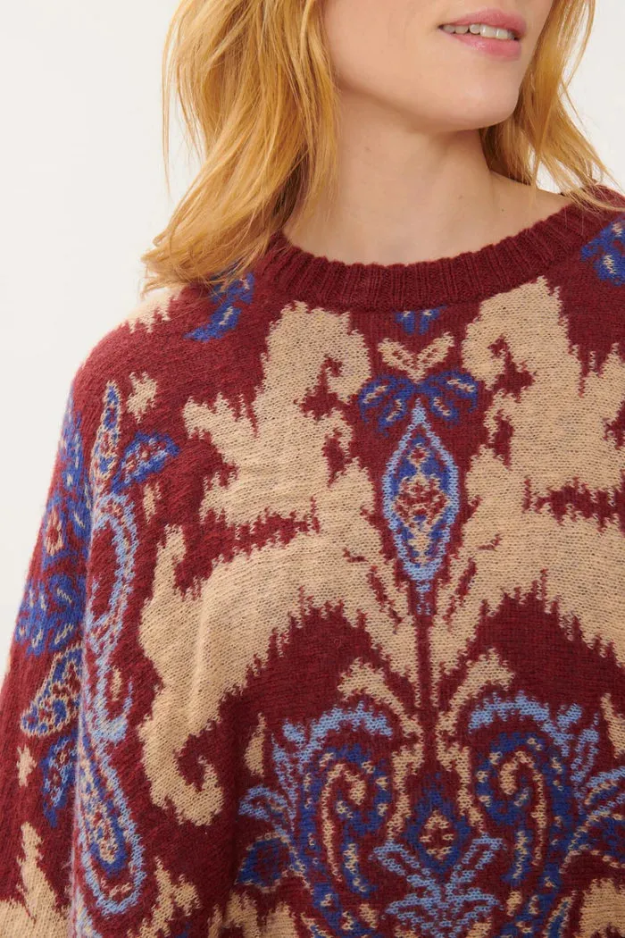 Jazz Paisley Poncho/sweater  -Burgundy