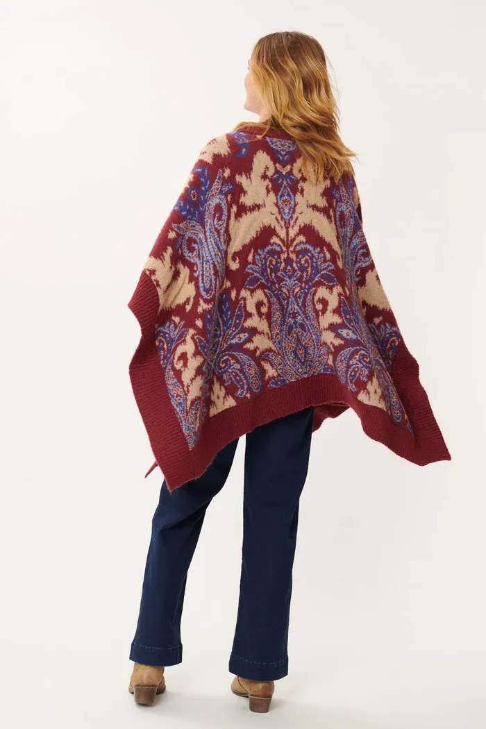 Jazz Paisley Poncho/sweater  -Burgundy