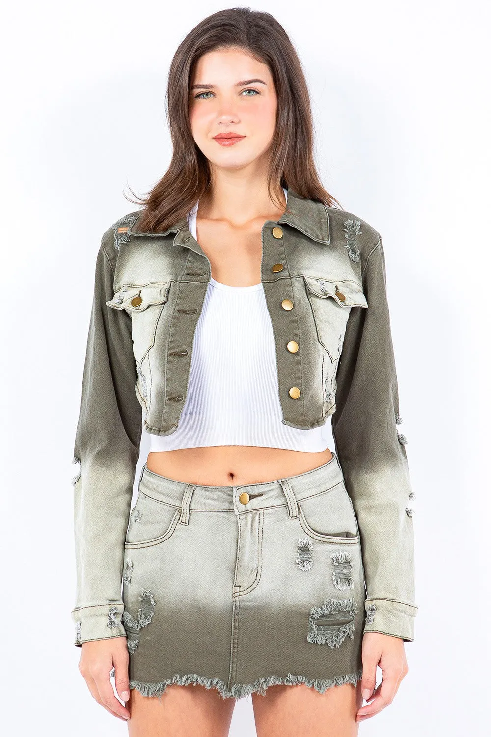 Just BE. American Bazi Ombre Washed Cropped Denim Jacket