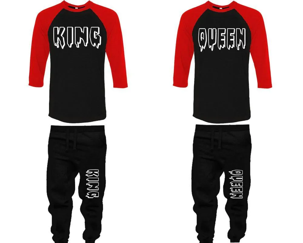 King Queen Couple Baseball Shirt and Jogger Pants, Matching Top Bottom Set