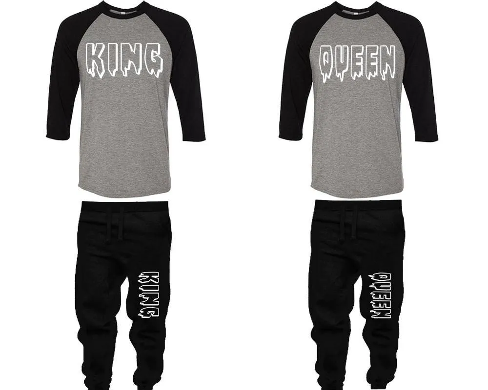 King Queen Couple Baseball Shirt and Jogger Pants, Matching Top Bottom Set