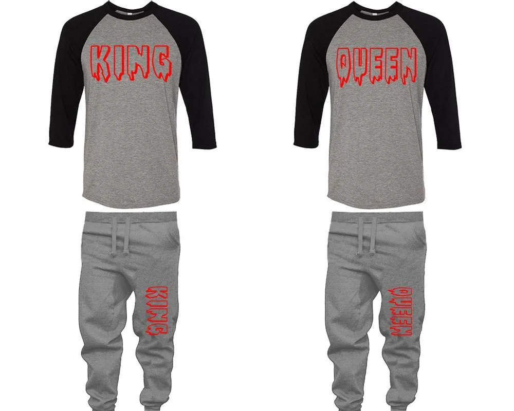 King Queen Couple Baseball Shirt and Jogger Pants, Matching Top Bottom Set