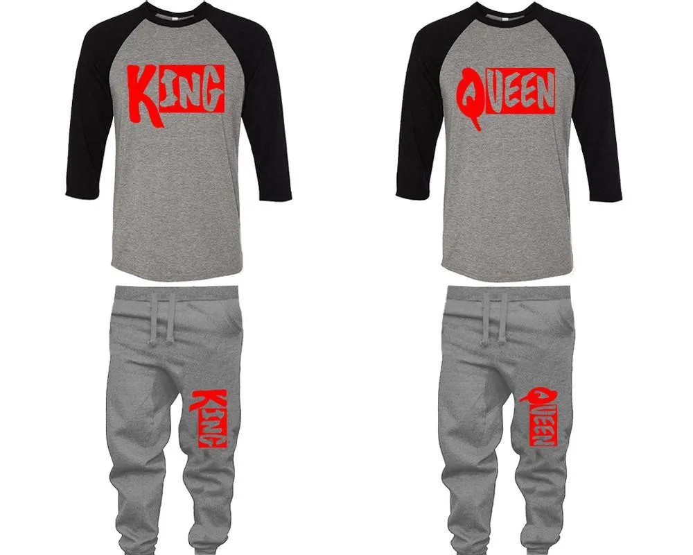 King Queen Couple Baseball Shirt and Jogger Pants, Matching Top Bottom Set