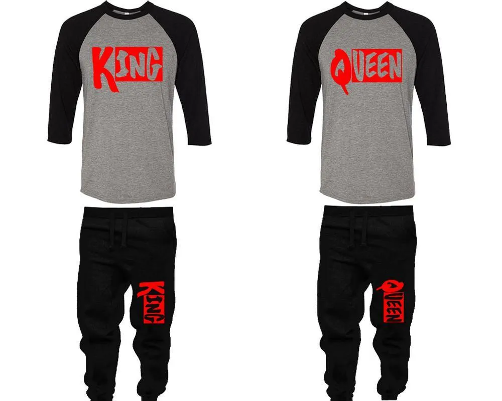 King Queen Couple Baseball Shirt and Jogger Pants, Matching Top Bottom Set