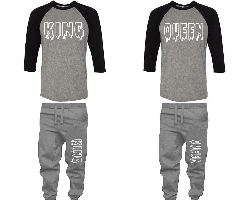 King Queen Couple Baseball Shirt and Jogger Pants, Matching Top Bottom Set