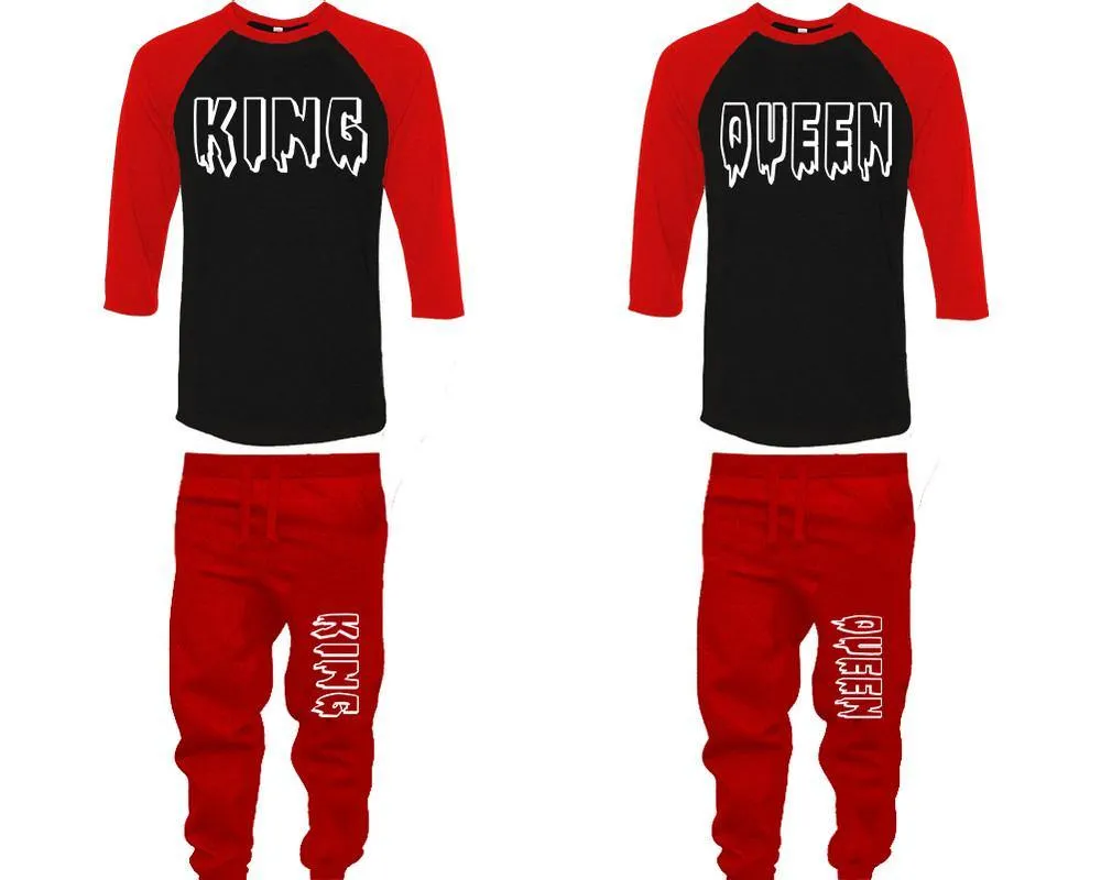 King Queen Couple Baseball Shirt and Jogger Pants, Matching Top Bottom Set