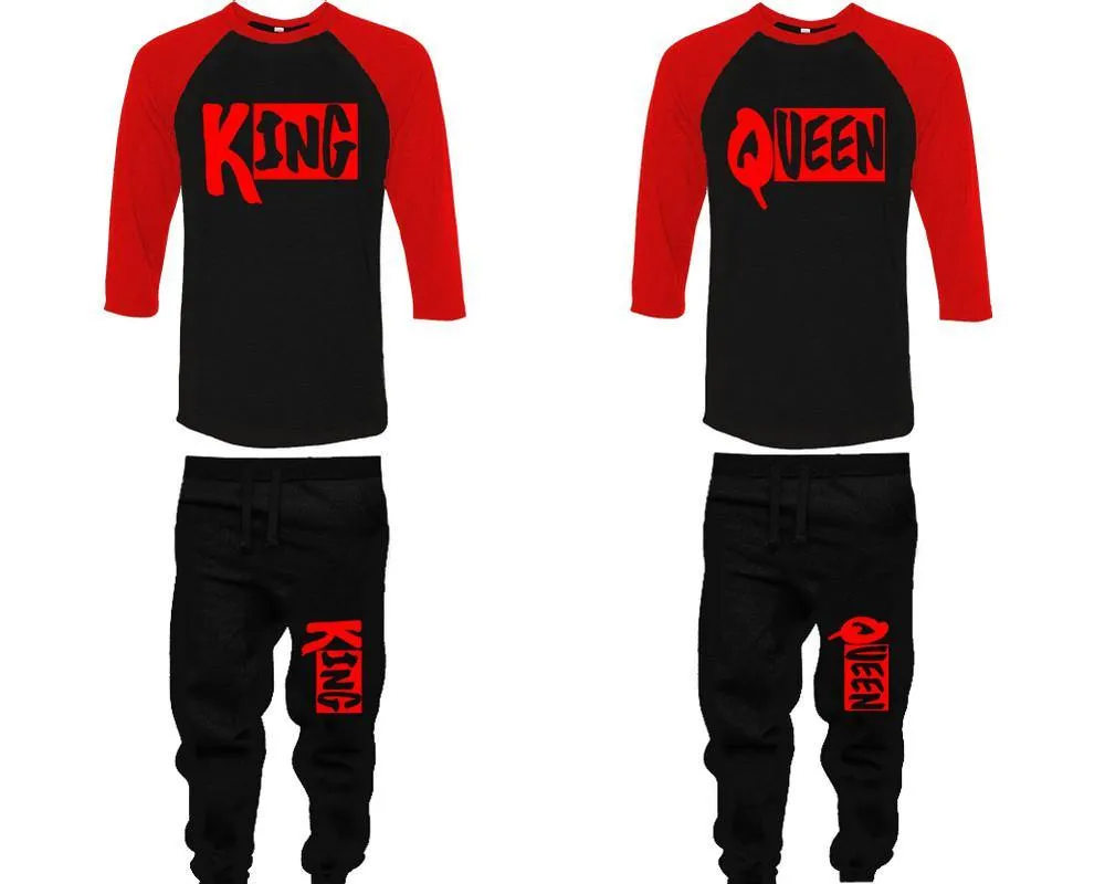 King Queen Couple Baseball Shirt and Jogger Pants, Matching Top Bottom Set