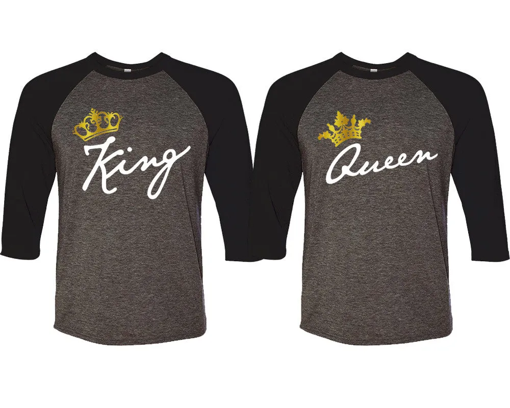 King Queen Couple Matching Baseball T Shirts