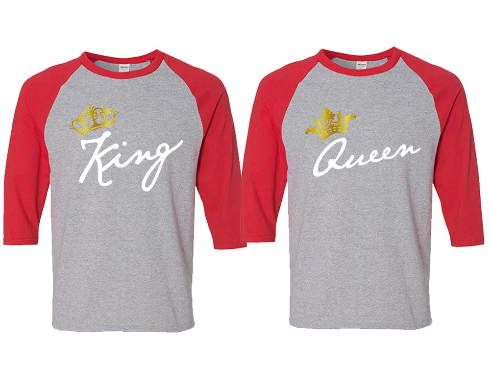 King Queen Couple Matching Baseball T Shirts