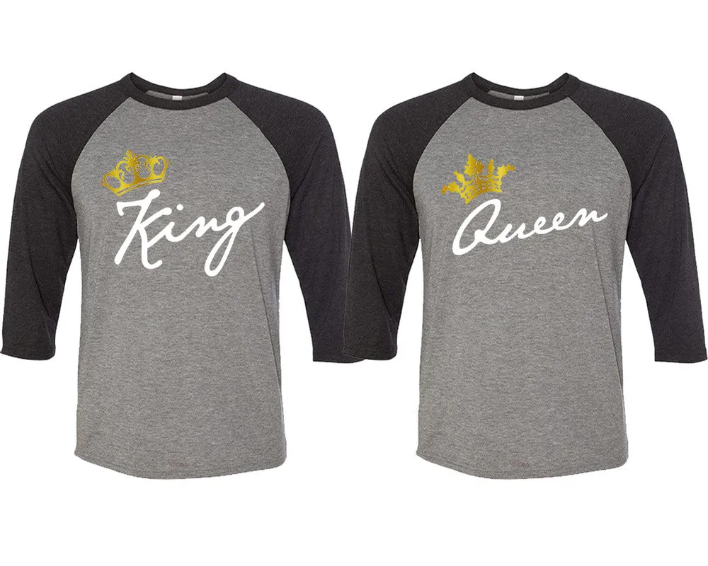 King Queen Couple Matching Baseball T Shirts