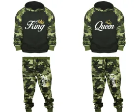 King Queen Couple Matching Camo Hoodies and Camo Jogger Pants Sold Separately