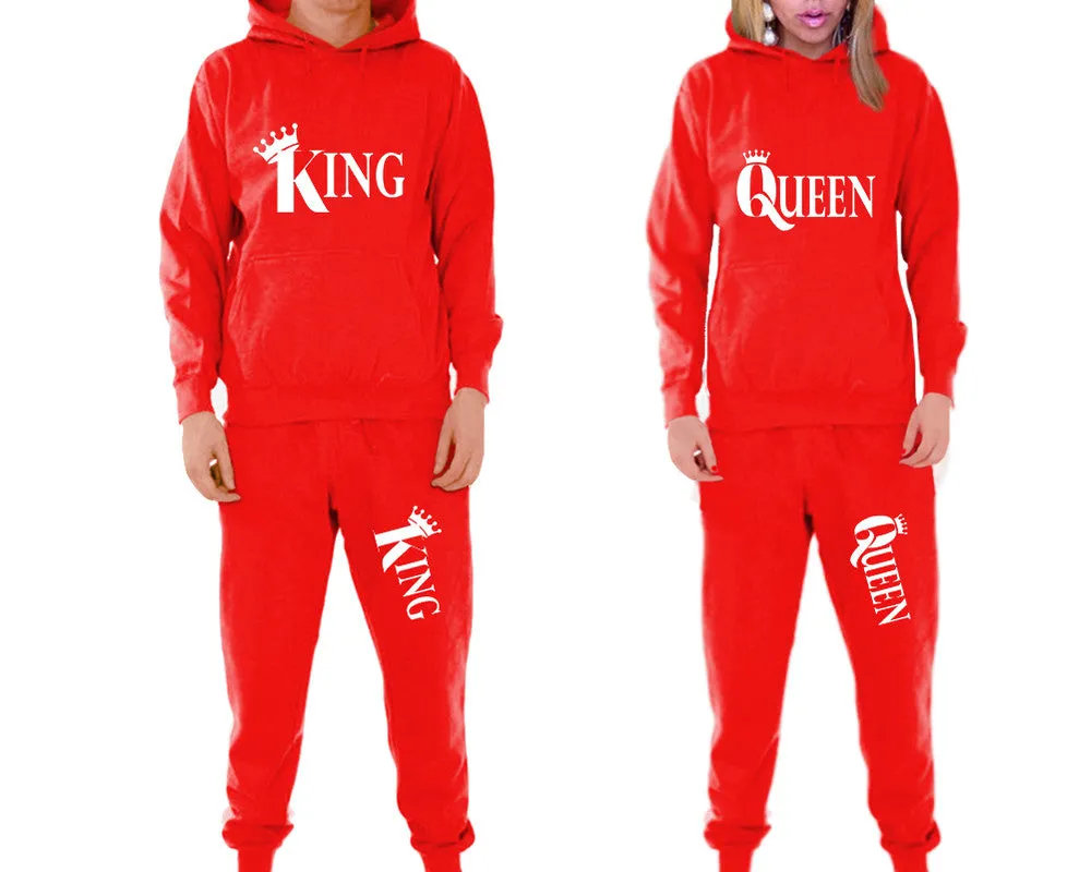 King Queen Couple Matching Hoodie and Jogger Pants Top&Bottom Sets