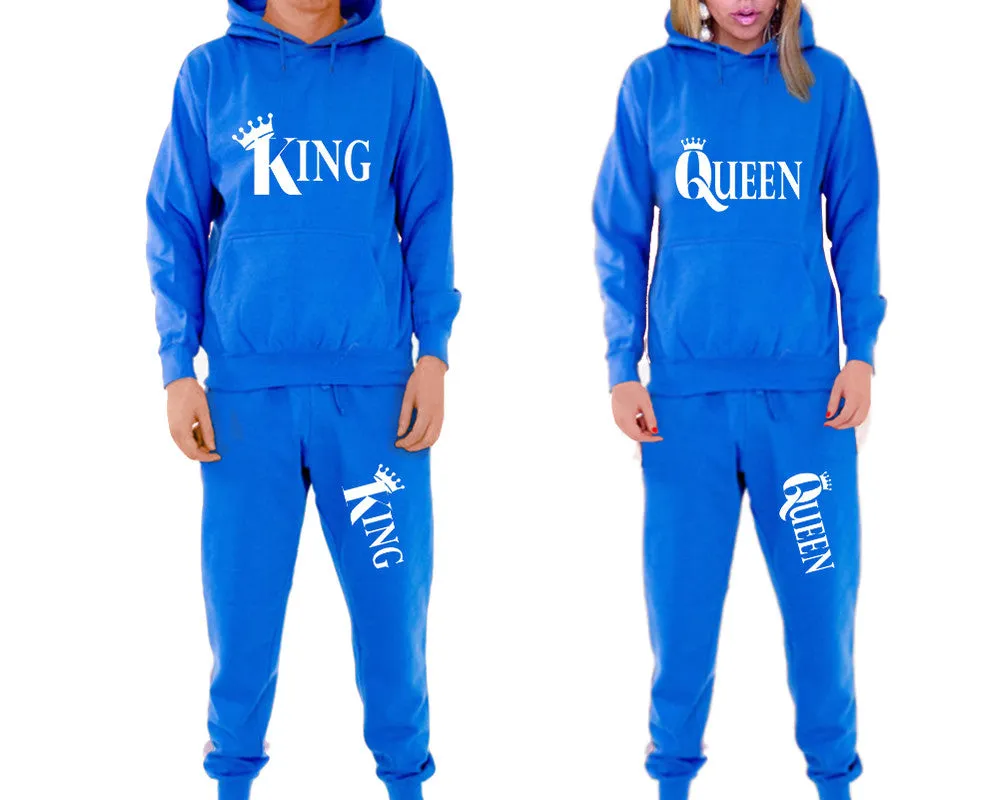 King Queen Couple Matching Hoodie and Jogger Pants Top&Bottom Sets