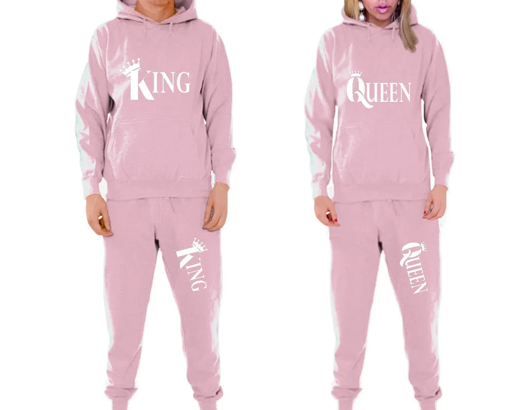 King Queen Couple Matching Hoodie and Jogger Pants Top&Bottom Sets