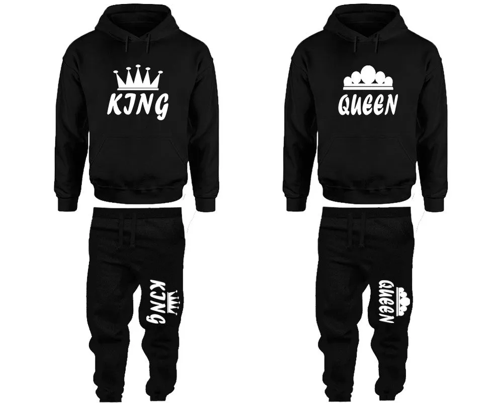 King Queen Couple Matching Top Bottom Set Pullover Hoodies and Jogger Pants